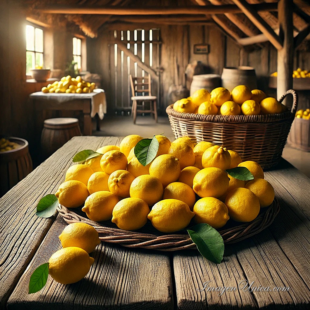 Cosecha De Limones Sobre Una Gran Mesa Rústica Campesina