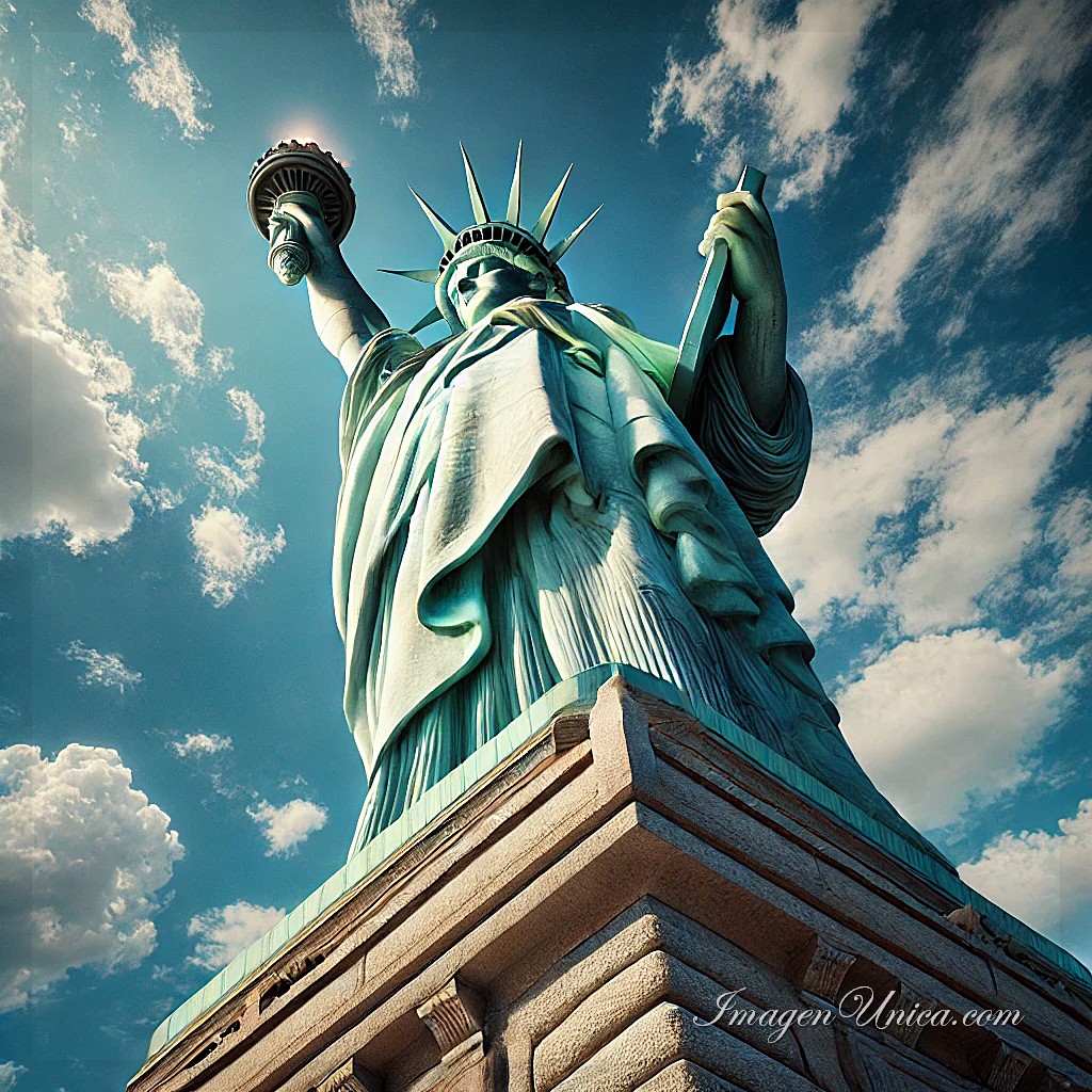 Imagen De La Estatua De La Libertad Con Su Antorcha y Libro En Sus Manos